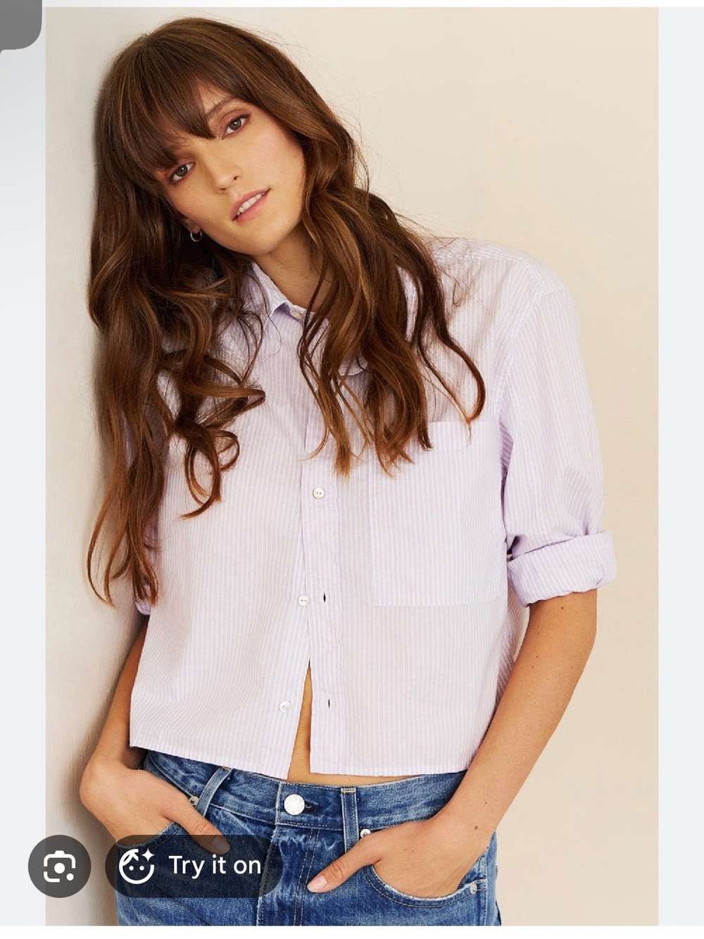 Ruth sz Med crop long sleeve button down shirt
